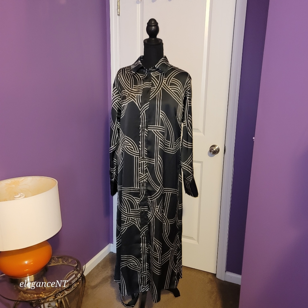 H & M Black and White Geometric Pattern Dress Sz: M NWT - Picture 2 of 13